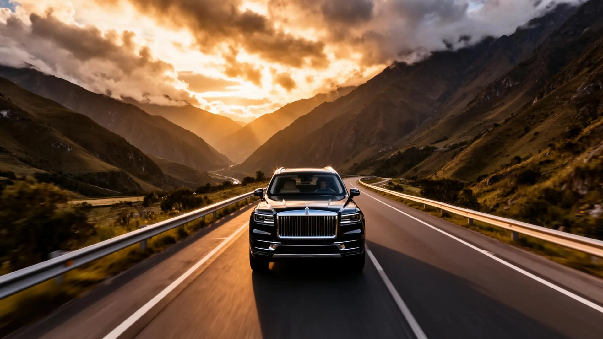 Carretera escénica del Ecuador con SUV ejecutivo
